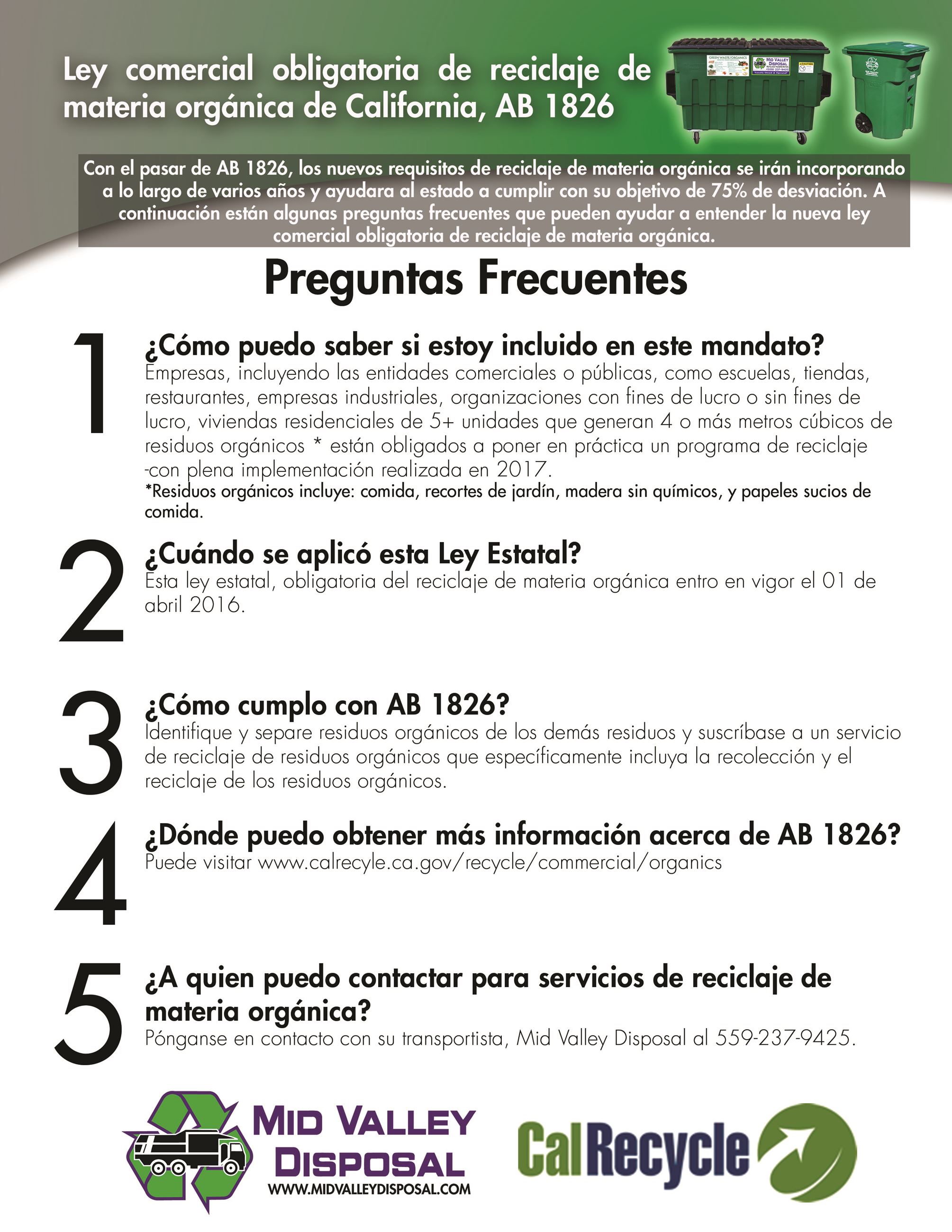 Californias Mandatory Commercial Organics Recycling Law AB 1826 Spanish