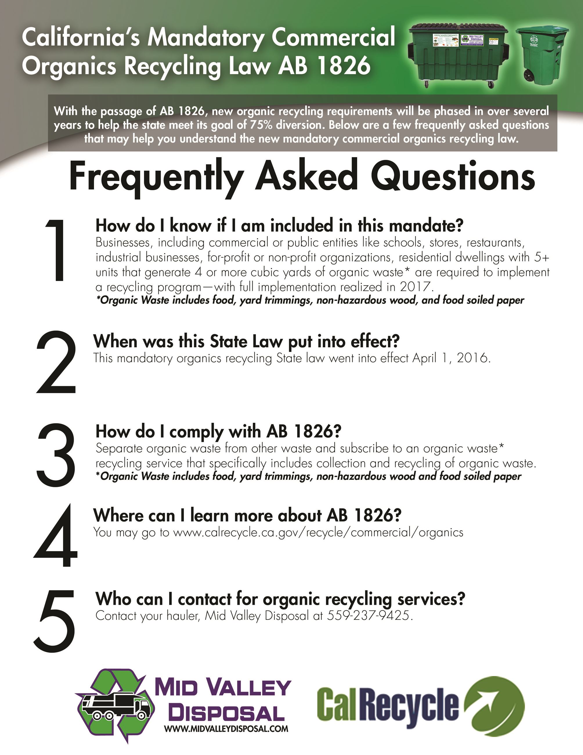 Californias Mandatory Commercial Organics Recycling Law AB 1826